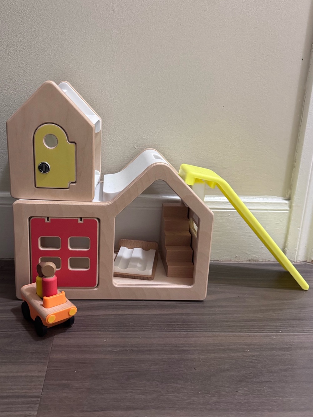 Wooden Dollhouse Playset with Yellow Slide and Red Door — Lovevery